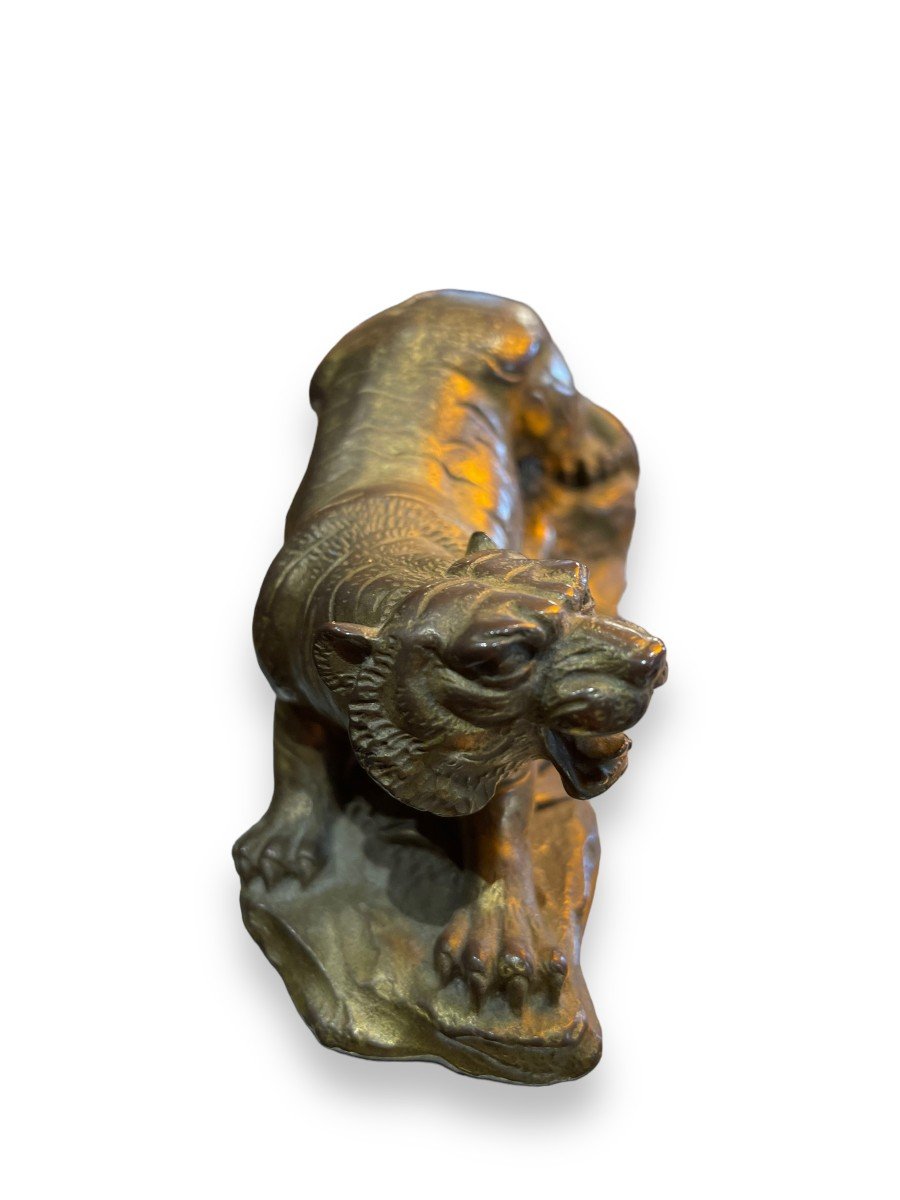 Small Tiger In Gilt Bronze 19th Century-photo-1