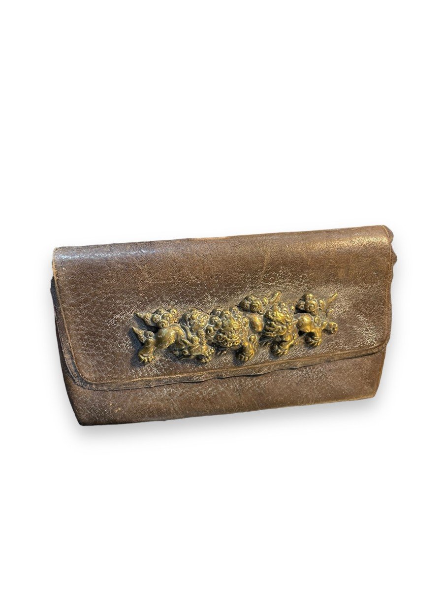 Asia Snuff Box In Leather And Bronze Decorated With Fô Dogs-photo-8