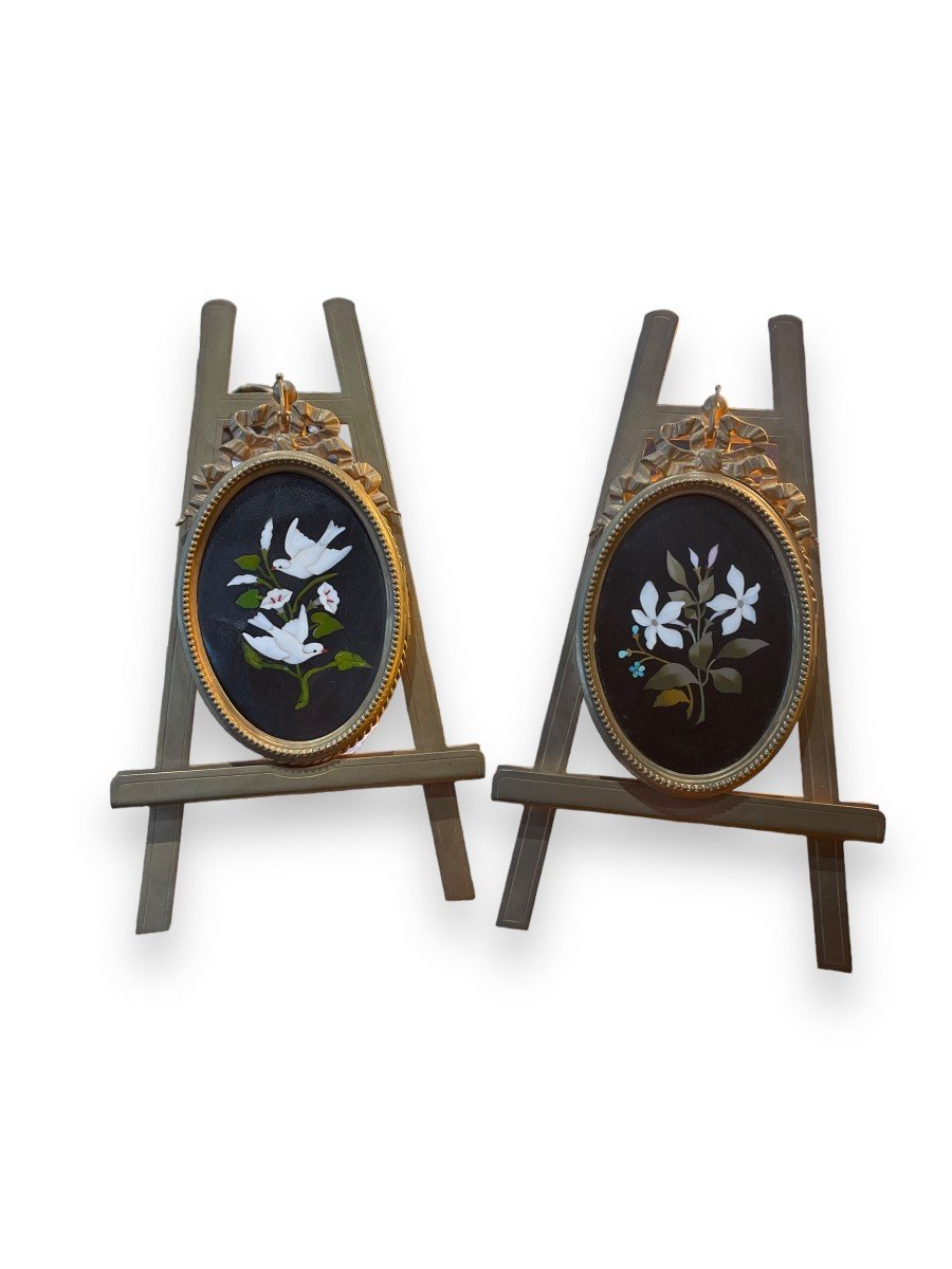 Pair Of Easel Frames By Enrico Bosi In Bronze And Stone Marquetry 