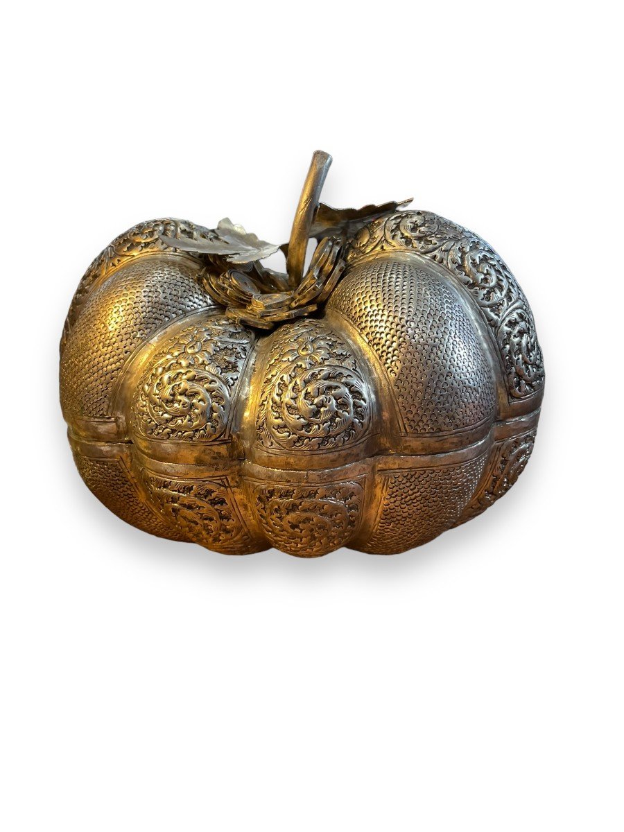 Important Pumpkin Box In Silver Metal China Indochina 19th Century-photo-4