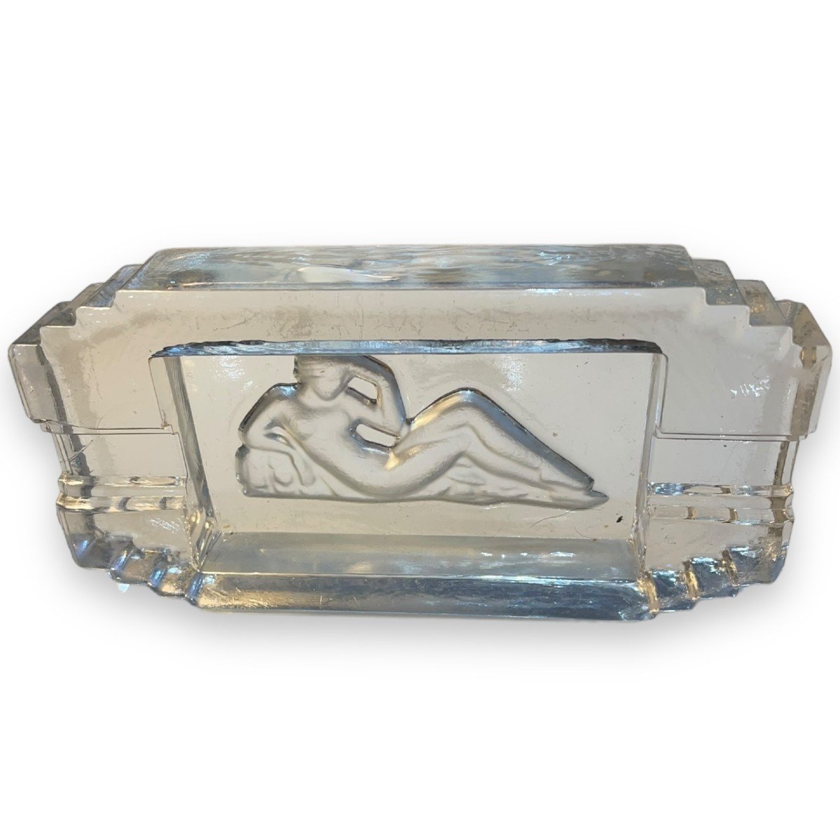 Cendrier Art Deco En Verre Moulé Pressé Dans Le Goût De Lalique