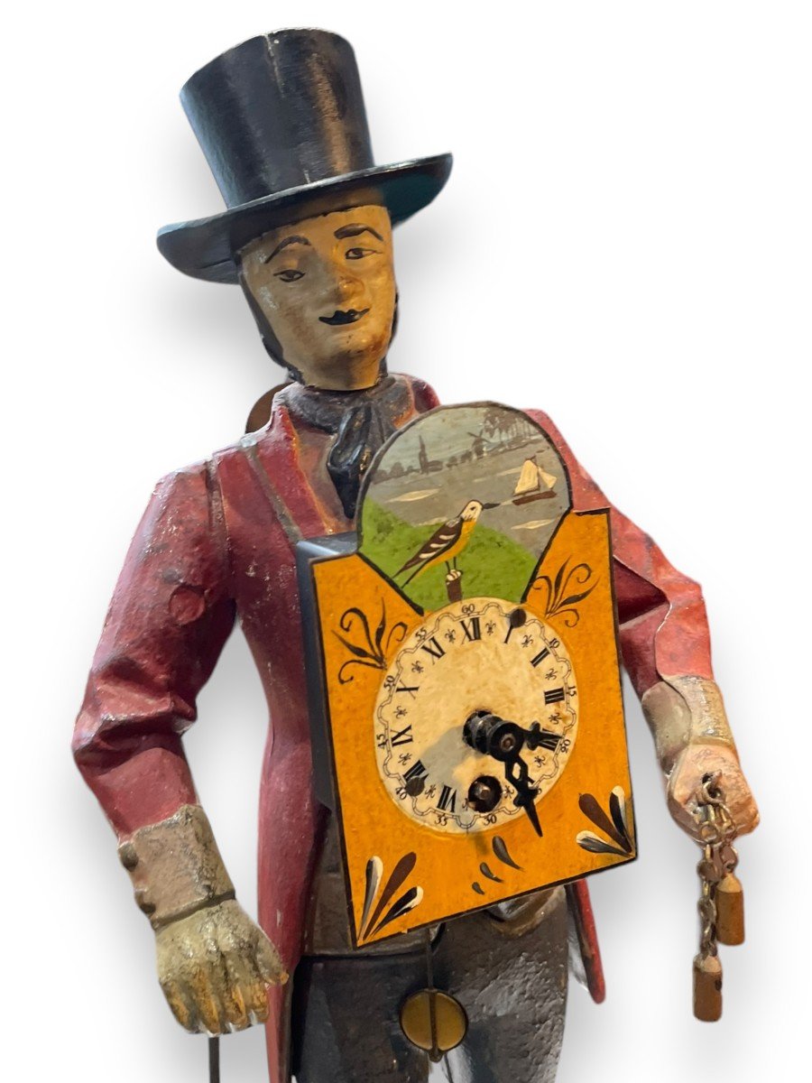 Anthropomorphic Pendulum In Polychrome Metal Man In Hat-photo-7