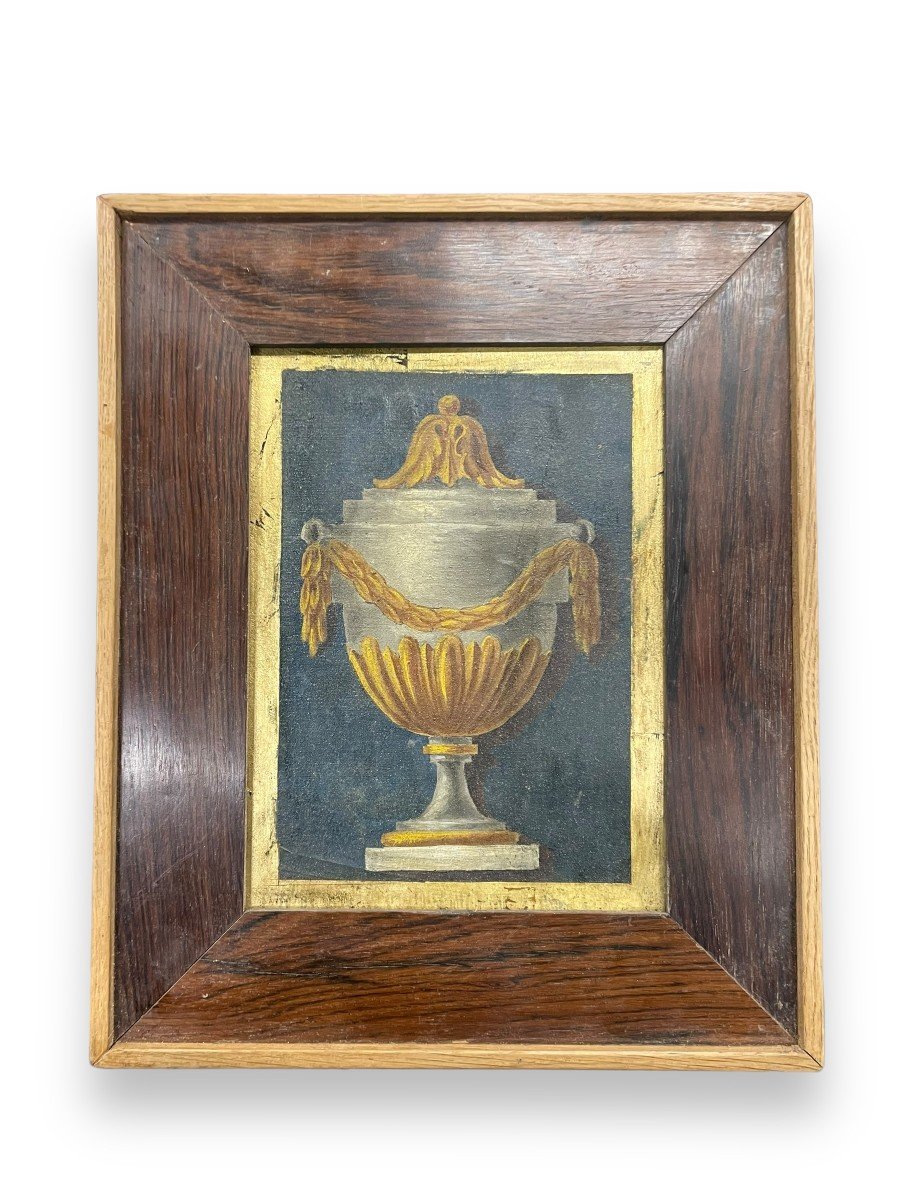 19th Century School Neoclassical Vase Oil On Canvas Marouflaged On Panel-photo-4