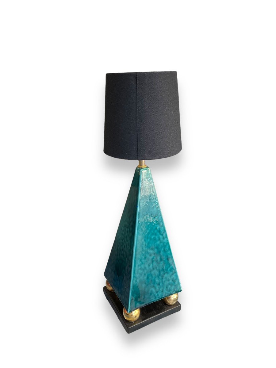 Art Deco Pyramid Lamp In Blue Ceramic
