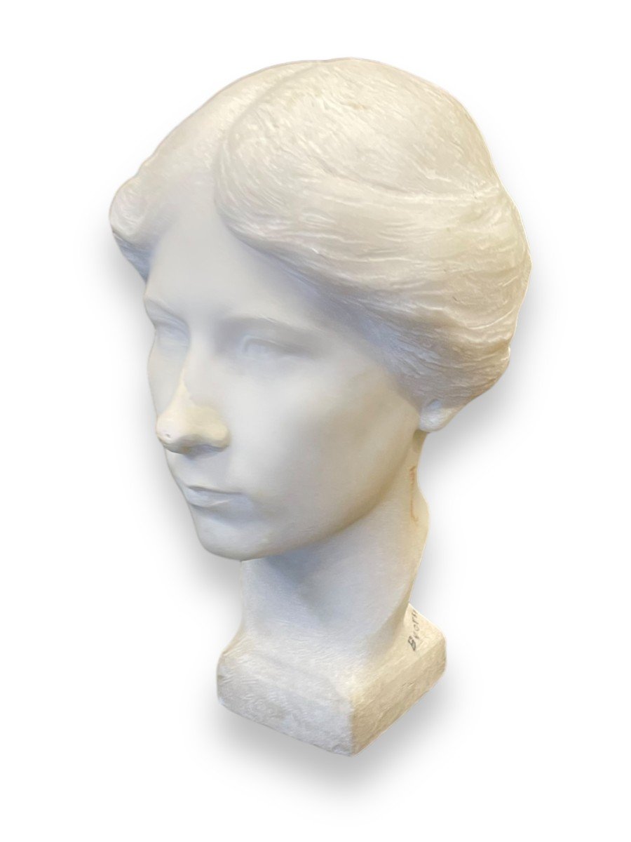 Female Bust In Marble Signed Buotti-photo-2