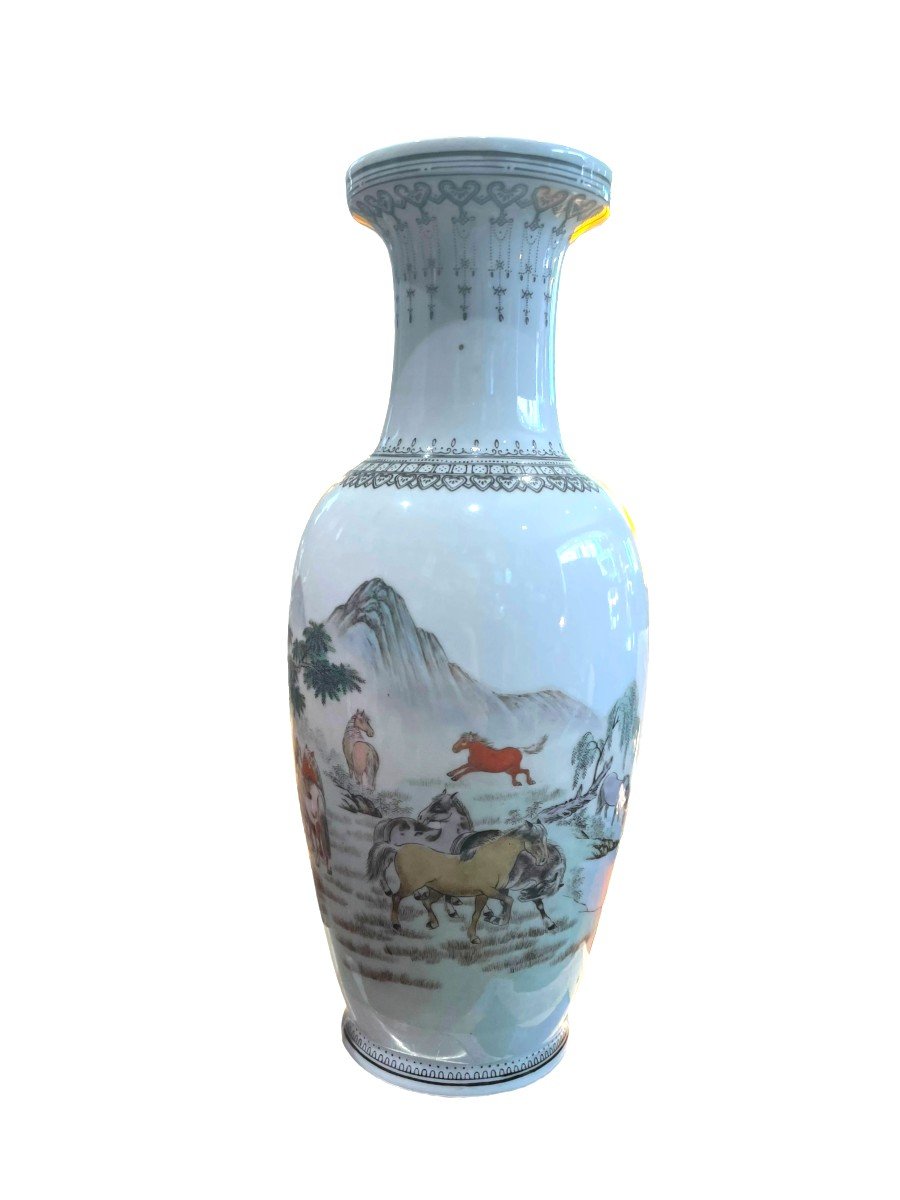 China Republic Period Porcelain Vase With Horse Decor