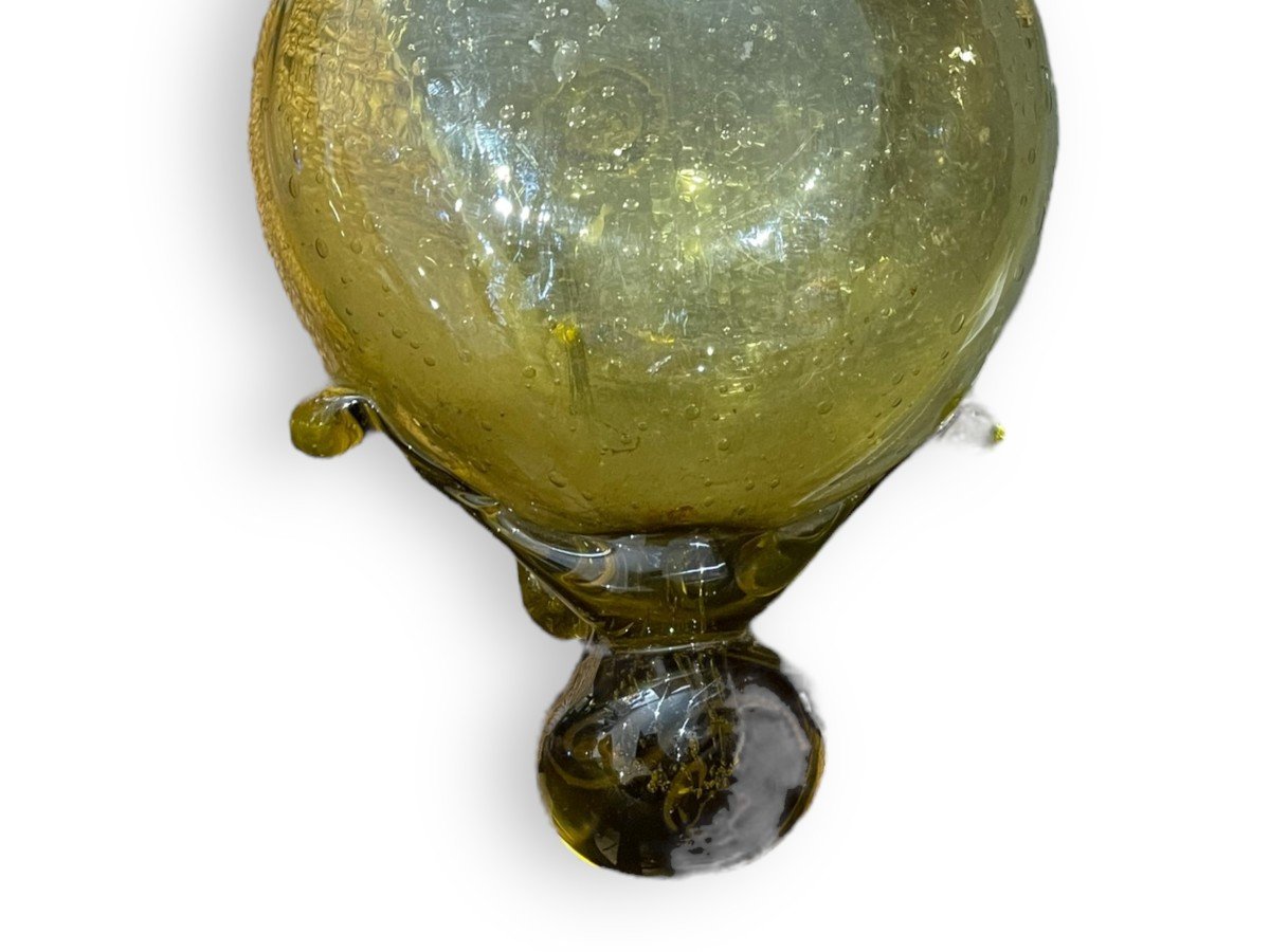 Wall Vase In Yellow Green Glass Attributed To Biot-photo-4