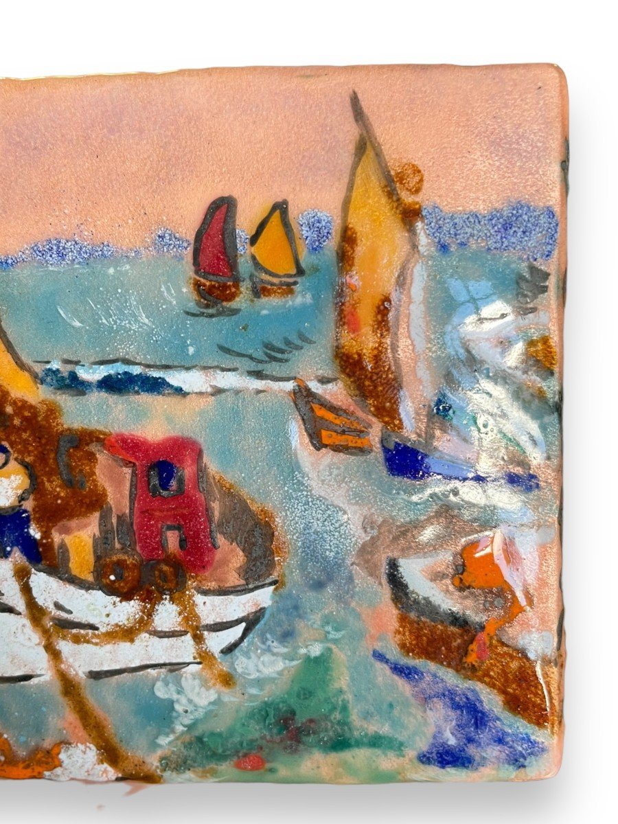 Enamel On Copper Boats In Port After André Derain-photo-3