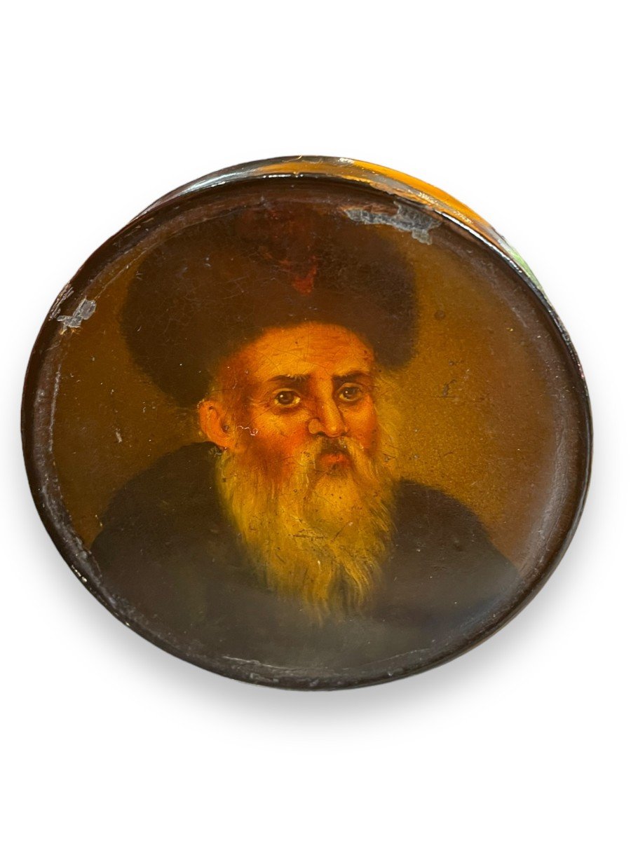 Portrait Of Rabbi 19th Century Box In Boiled Cardboard -photo-3