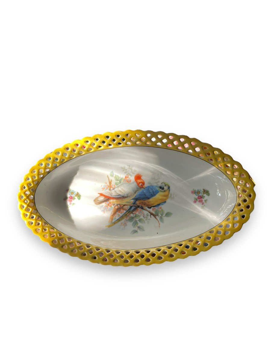 Oblong Dish In Bavarian Porcelain Exotic Birds-photo-3