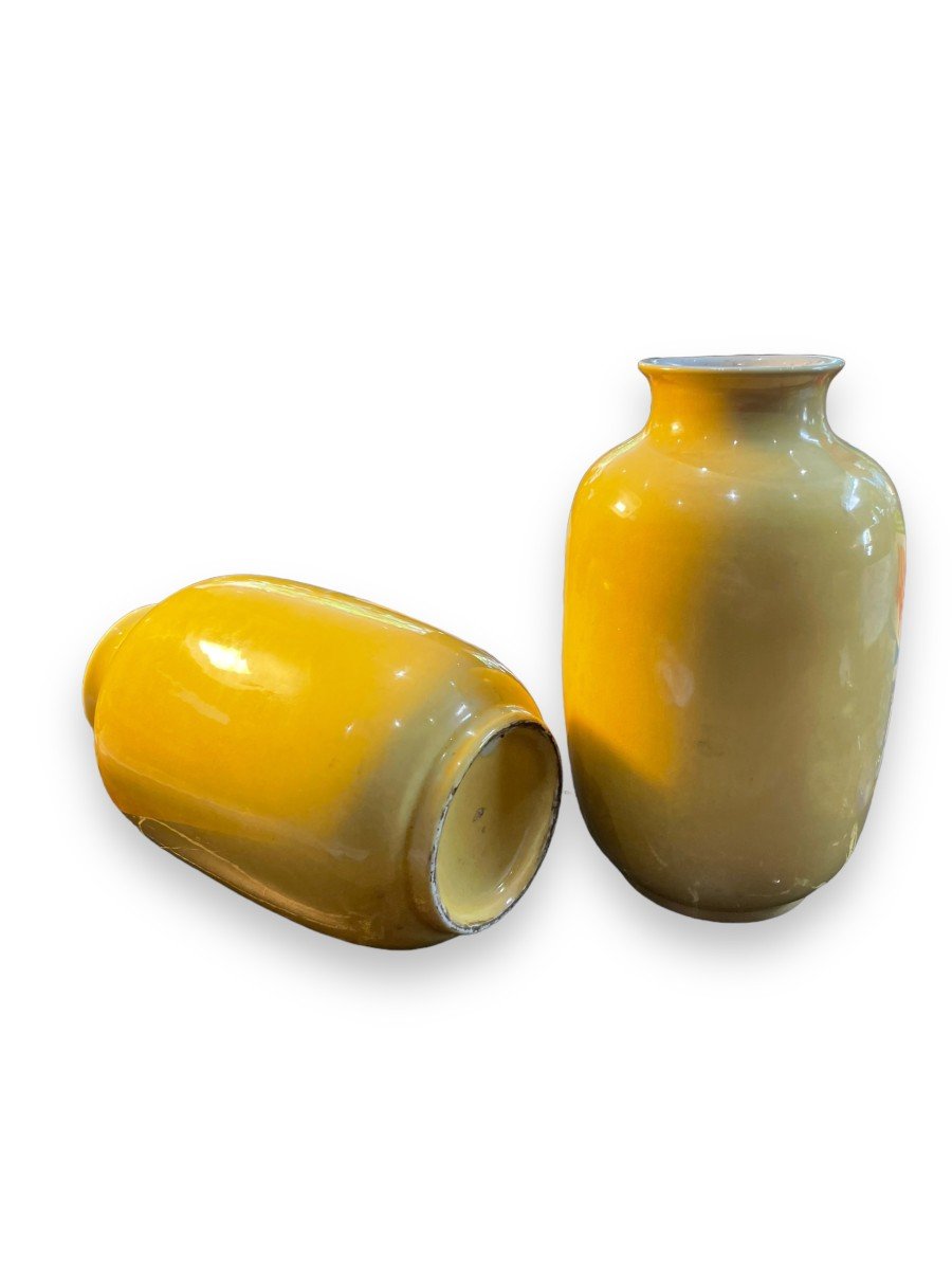 Paire De Vases Balustres Chinois Glaçure Jaune-photo-2