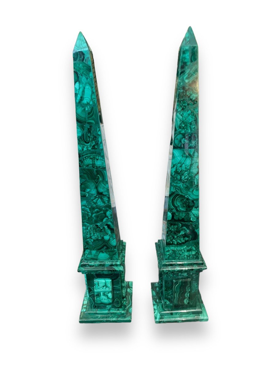 Pair Of Important Malachite Obelisks