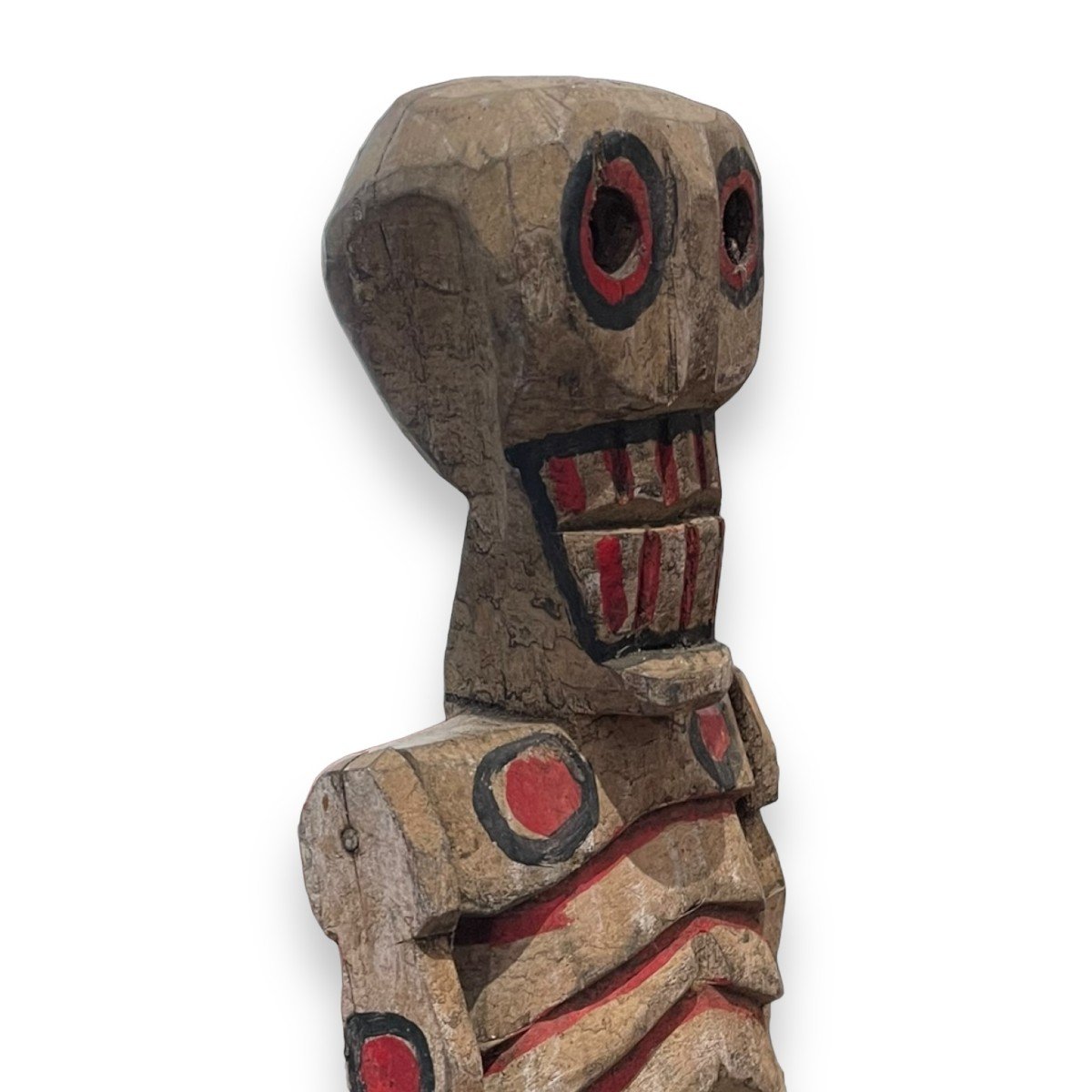 Importante Squelette Mexicain En Bois Sculpté Polychome -photo-3