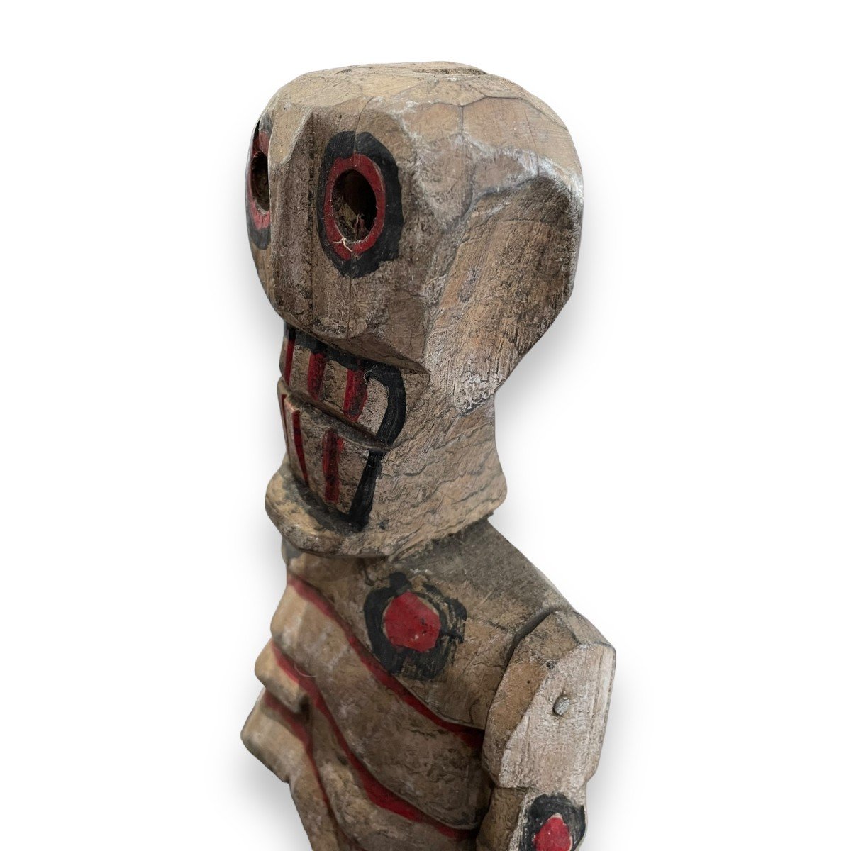 Important Mexican Skeleton In Polychome Carved Wood -photo-4