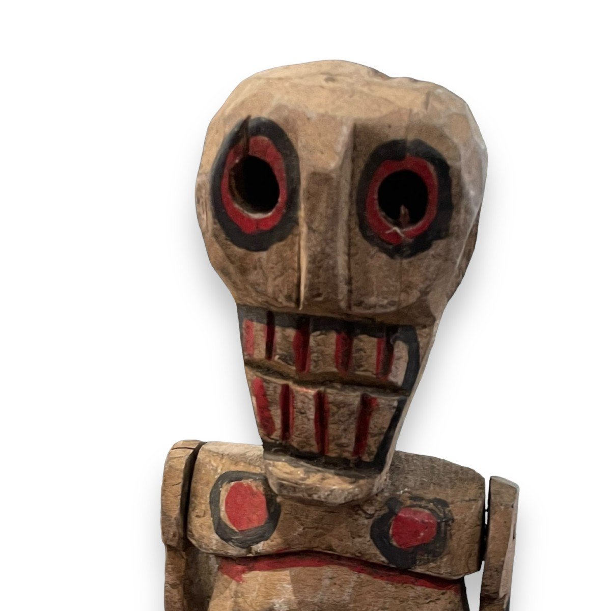 Importante Squelette Mexicain En Bois Sculpté Polychome -photo-6