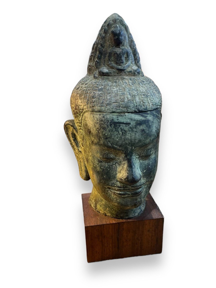 Cambodia Important 18th Century Buddha Head In Bronze