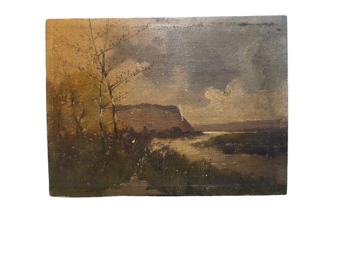 Oil On Panel 19th Century Cliffs Of Etretat-photo-4