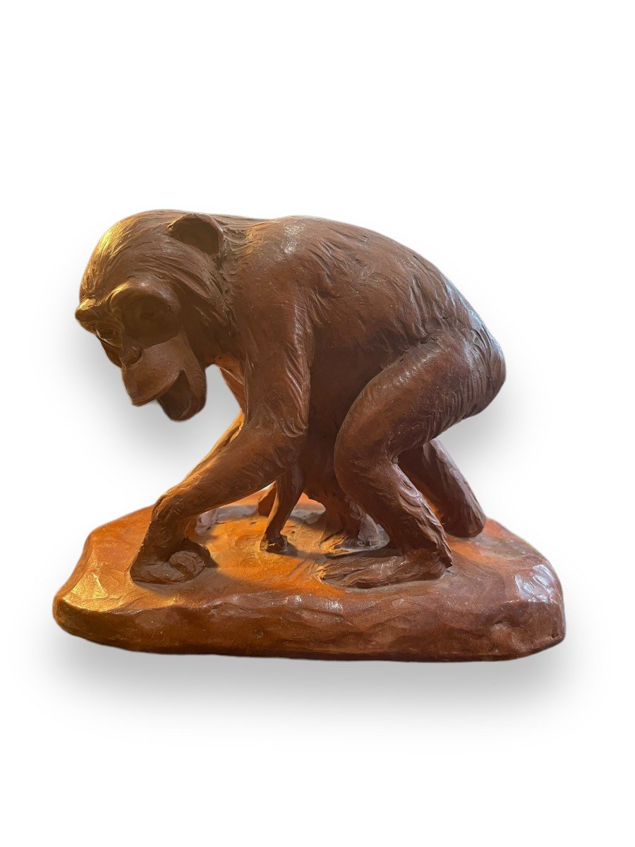 Monkeys Subject In Terracotta By H. Poncet Fils-photo-2