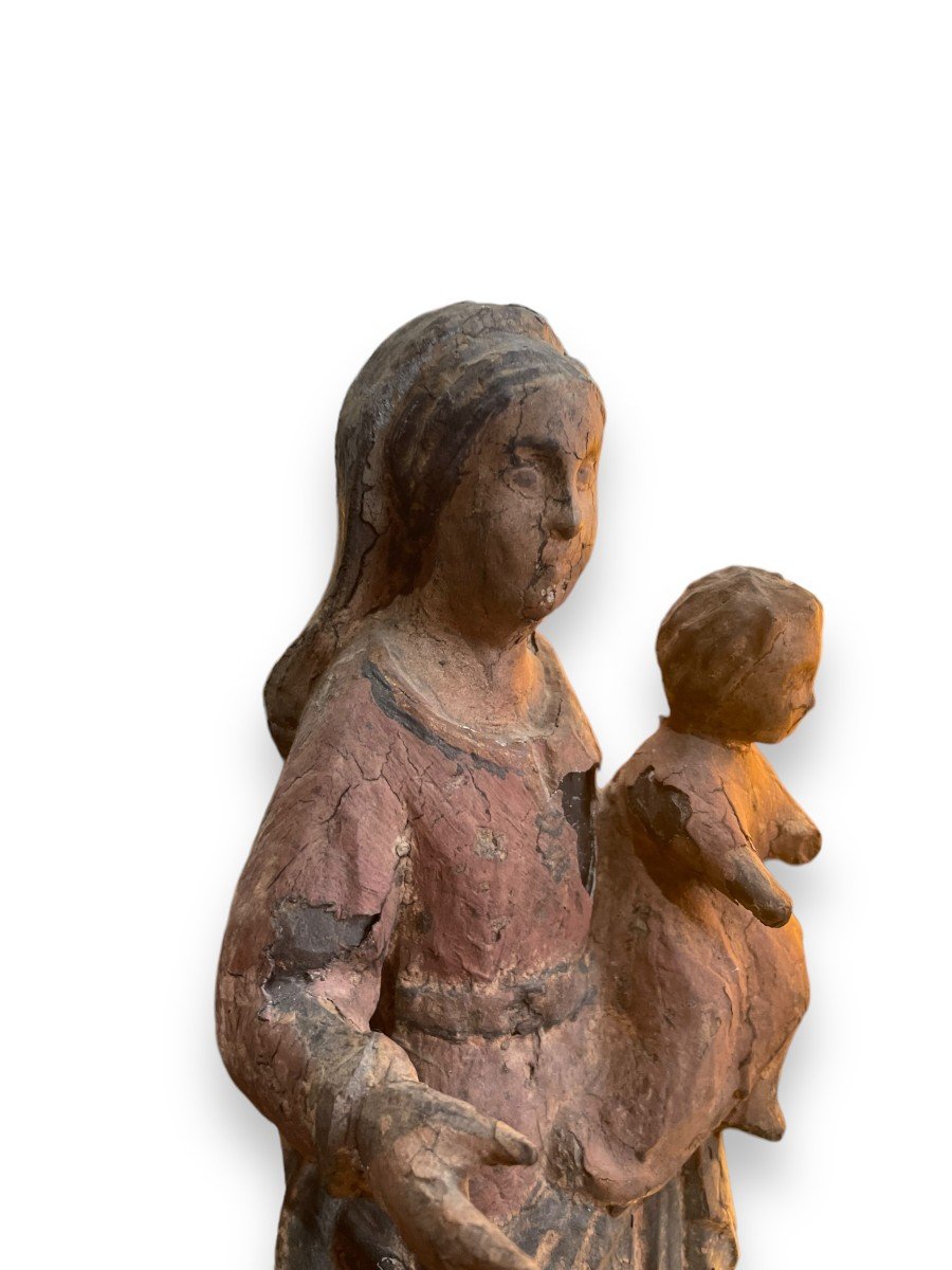 19th Century Latin Virgin And Child In Polychrome Wood-photo-2