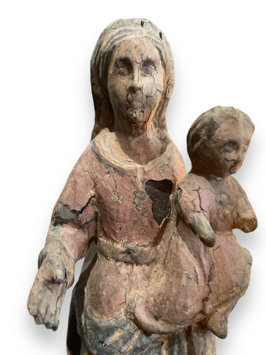 19th Century Latin Virgin And Child In Polychrome Wood-photo-4