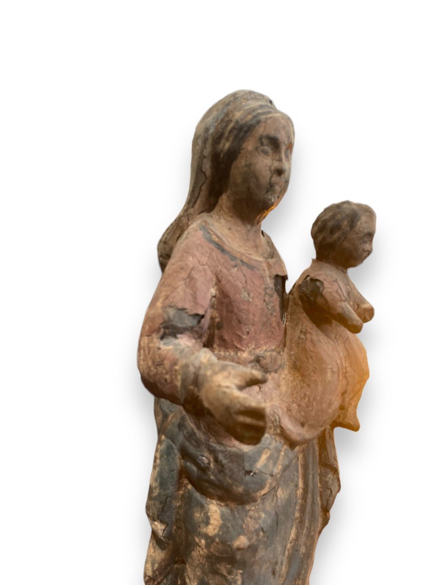 19th Century Latin Virgin And Child In Polychrome Wood-photo-5