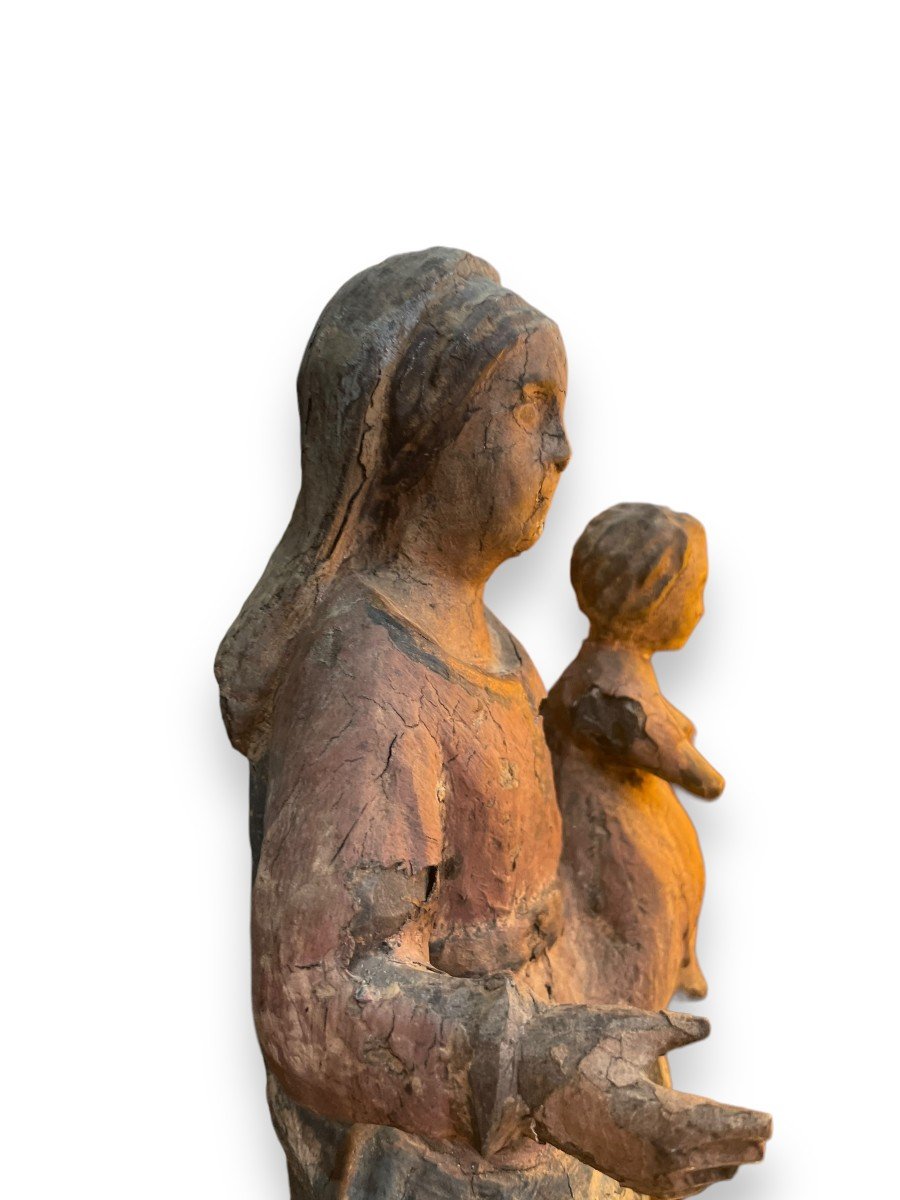 19th Century Latin Virgin And Child In Polychrome Wood-photo-7