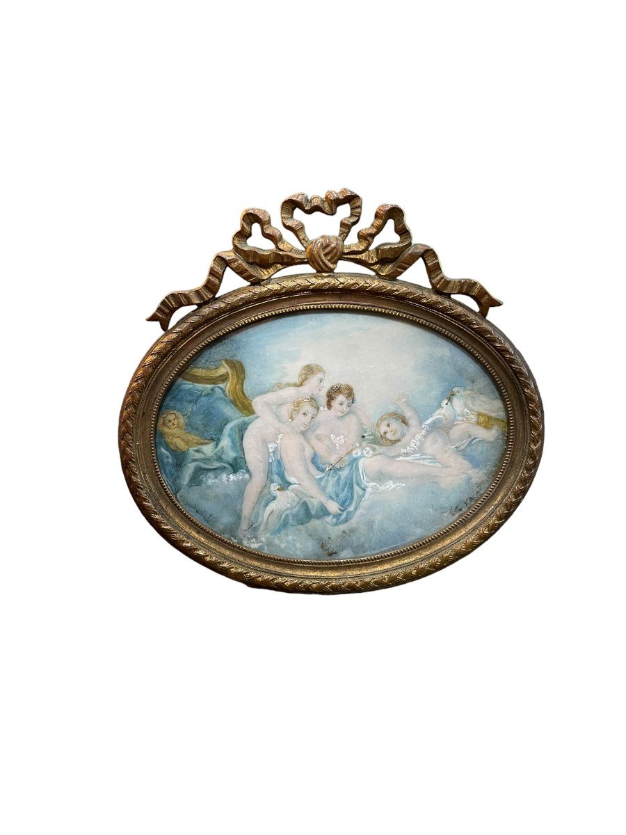 Miniature Painted On Ivory Amours-photo-2