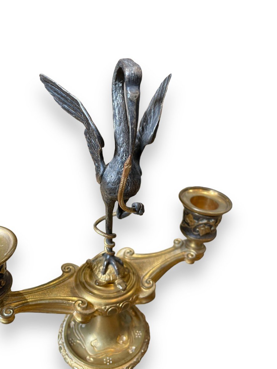 Maximilien Delafontaine Pair Of Bronze Heron Snake And Turtle Candelabra -photo-2