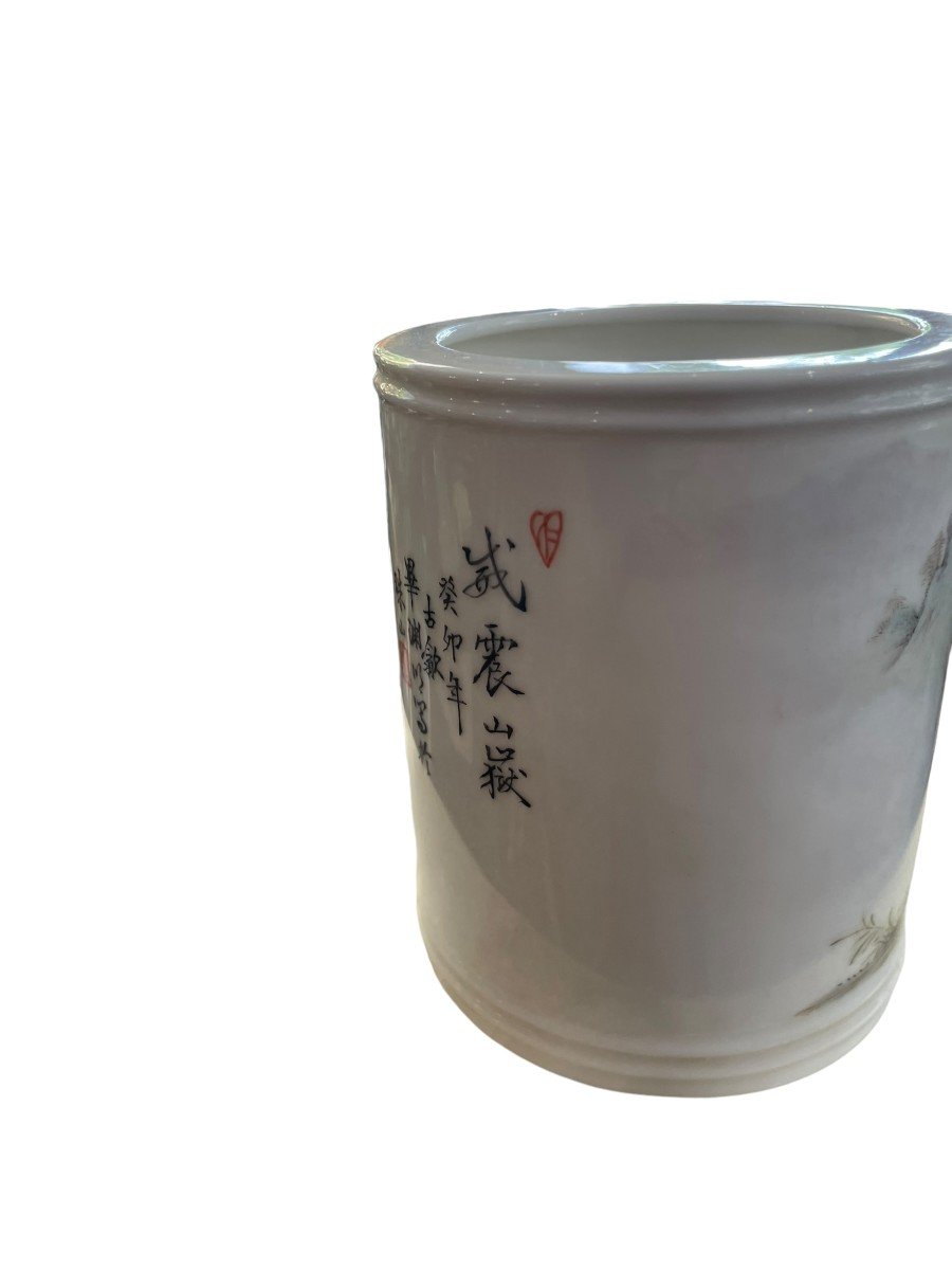 Chinese Porcelain Brush Pot Tiger Pattern-photo-4