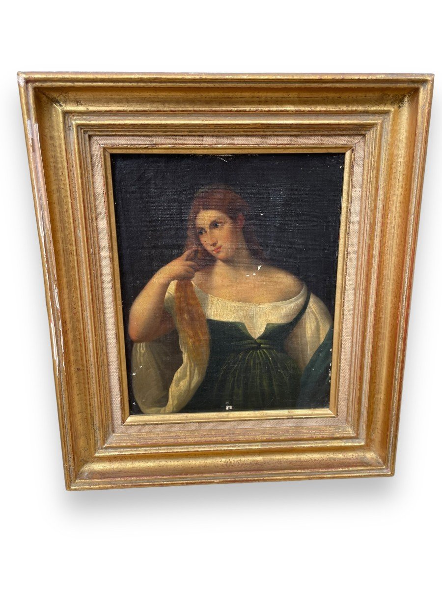 Woman In The Mirror Oil On Canvas Follower Of Tiziano Vecellio (titian)-photo-2