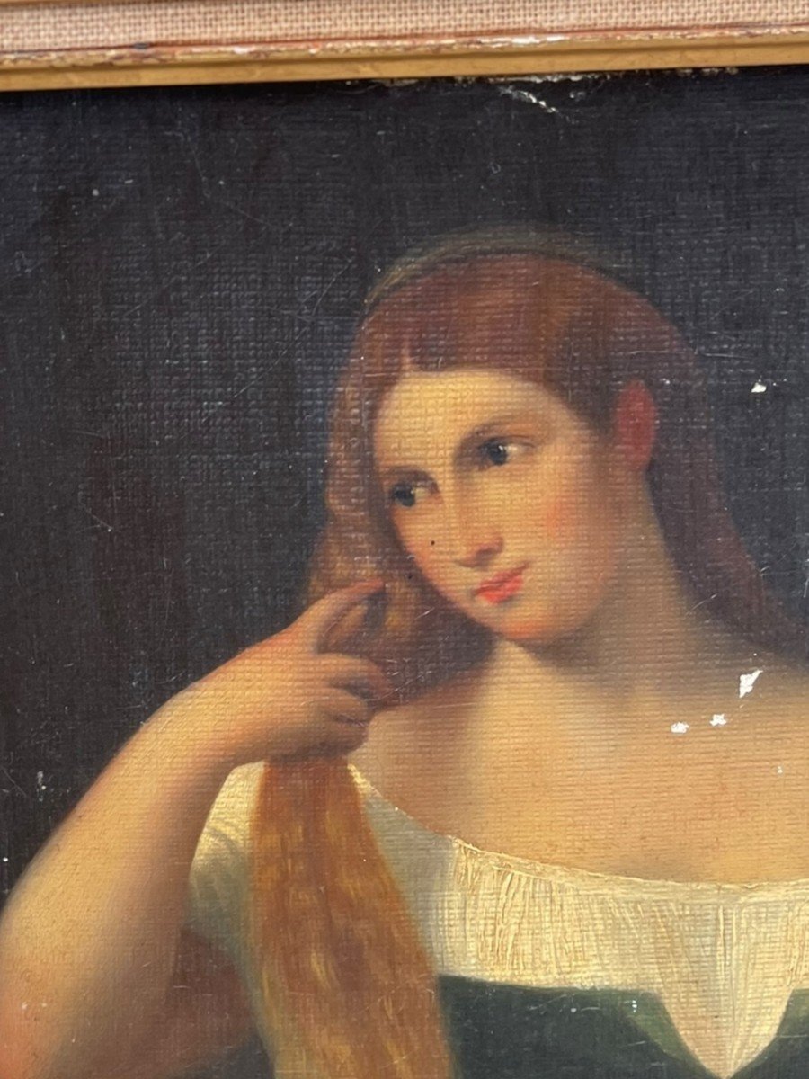 Femme Au Miroir Huile Sur Toile Suiveur De Tiziano Vecellio (le Titien)-photo-4