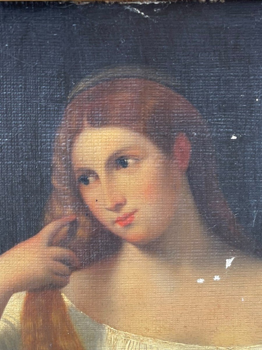 Femme Au Miroir Huile Sur Toile Suiveur De Tiziano Vecellio (le Titien)-photo-1