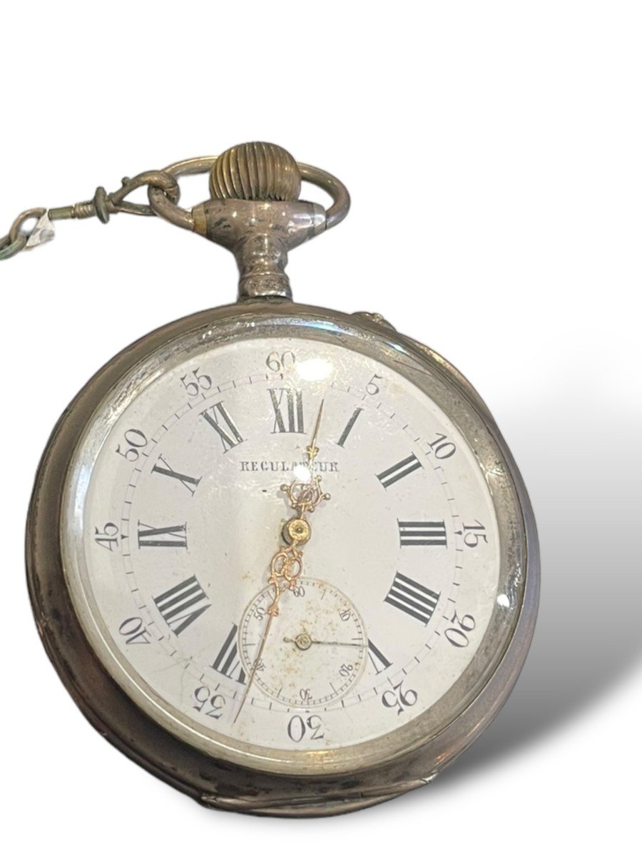 Gusset Or Regulator Pocket Watch In Sterling Silver-photo-2