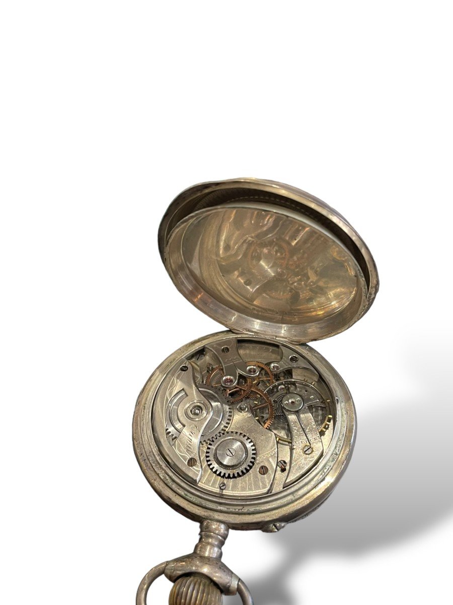 Gusset Or Regulator Pocket Watch In Sterling Silver-photo-3