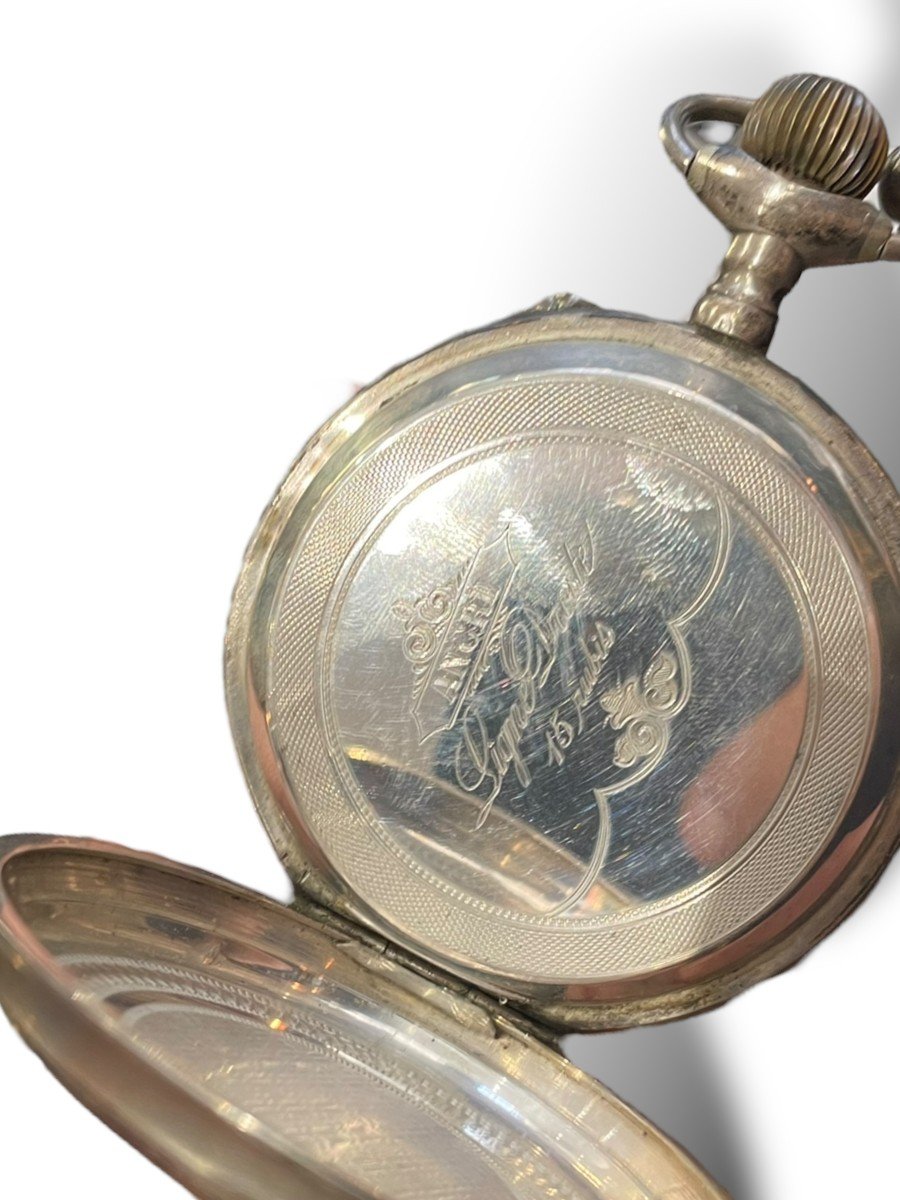 Gusset Or Regulator Pocket Watch In Sterling Silver-photo-7