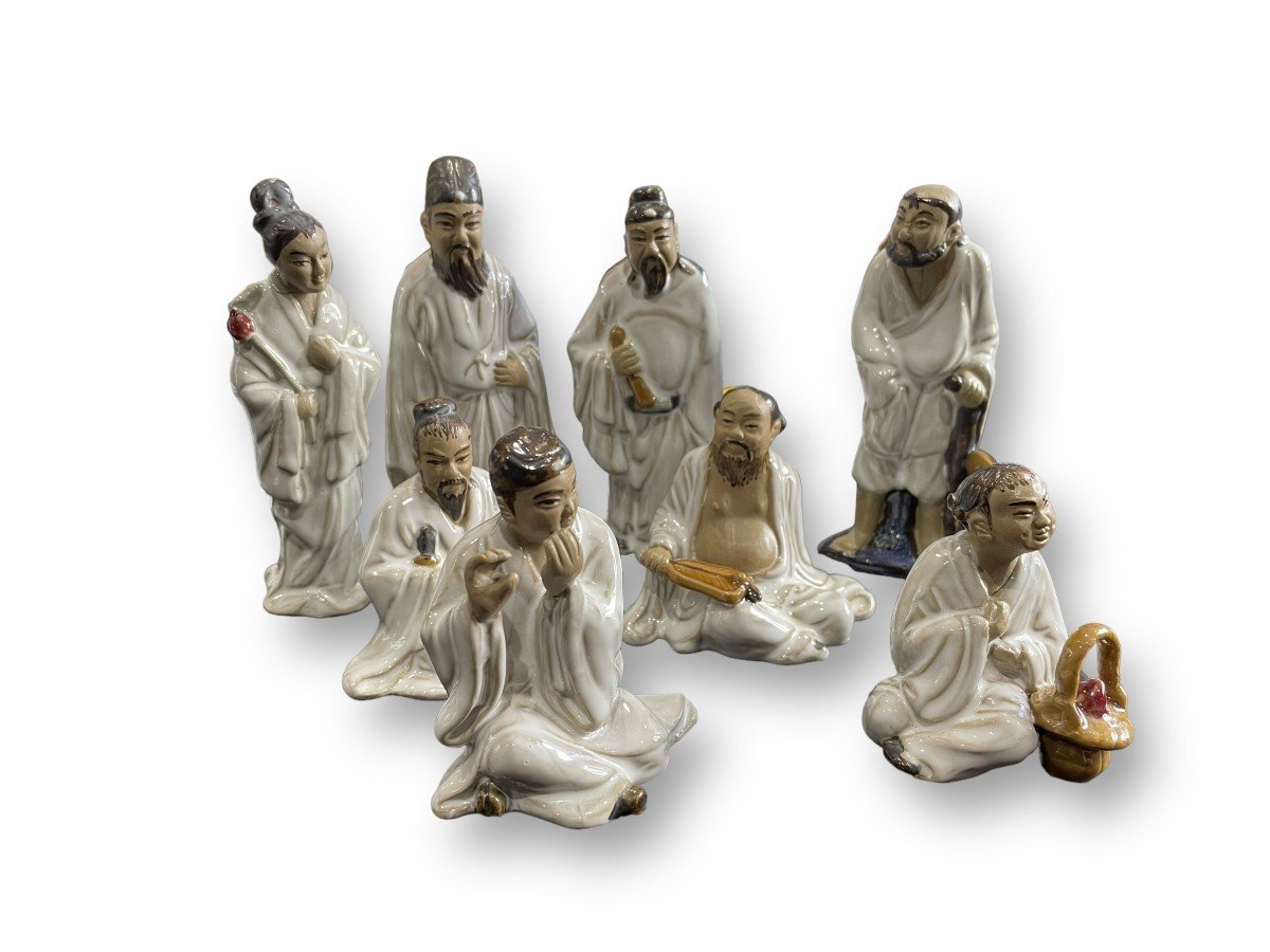 Les Huit Immortels Ensemble De Statuettes En Grès  émaillé-photo-3