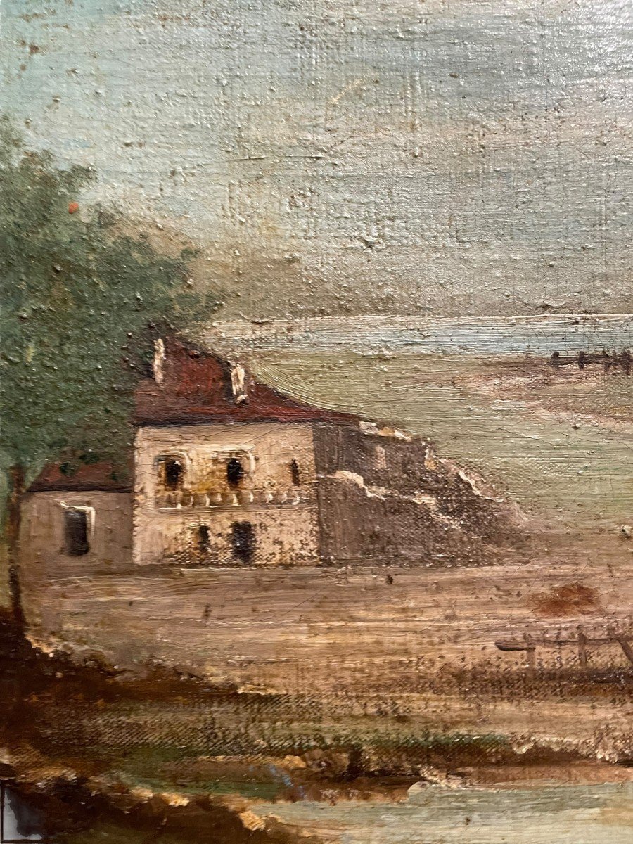 Maisons Et Paysage De Bord De Rivière école XIXeme Ecole De Barbizon-photo-5