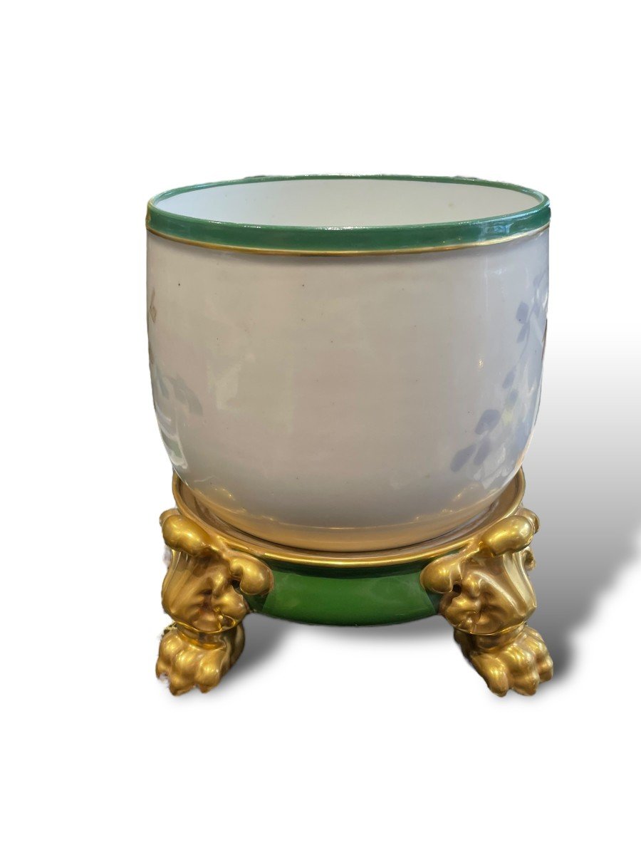 Limoges Polychrome Porcelain Planter And Base-photo-4