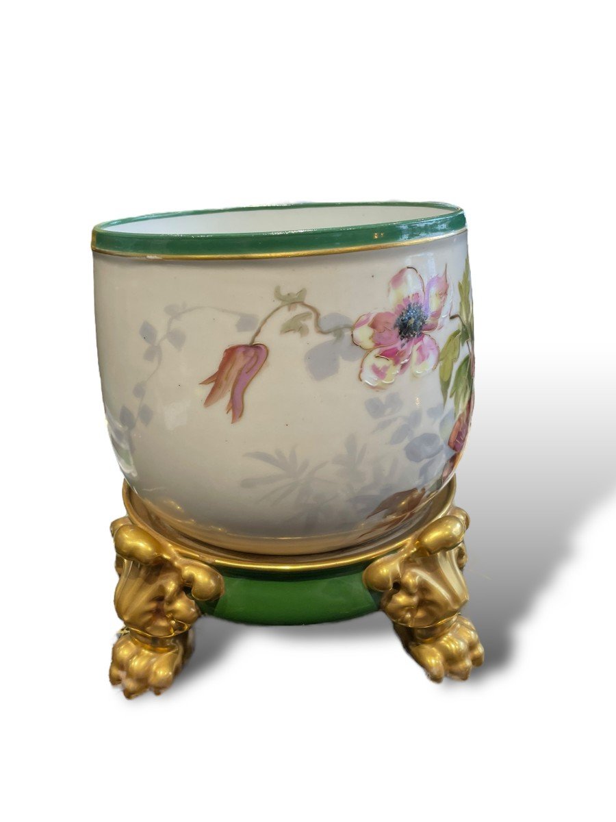 Limoges Polychrome Porcelain Planter And Base-photo-5