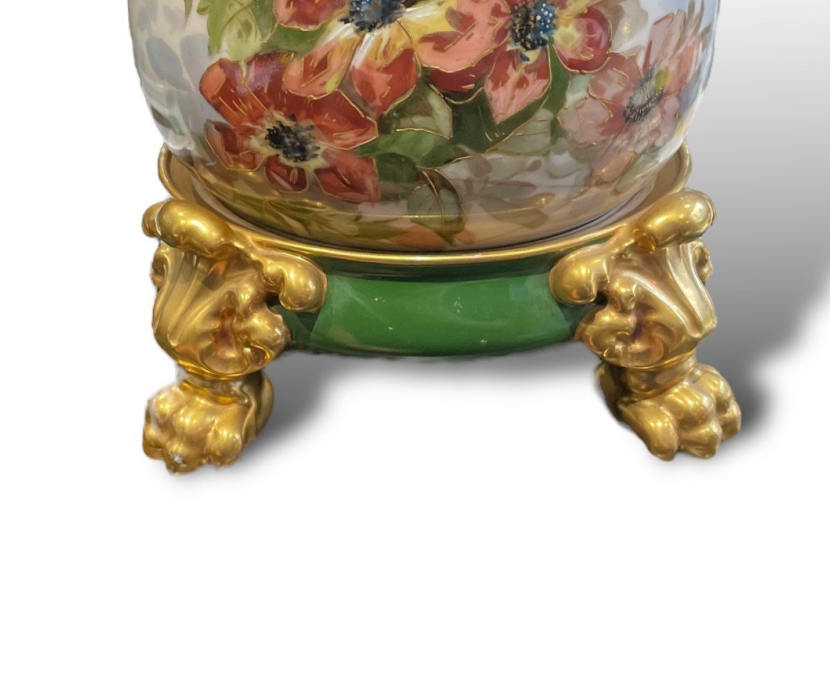 Limoges Polychrome Porcelain Planter And Base-photo-7