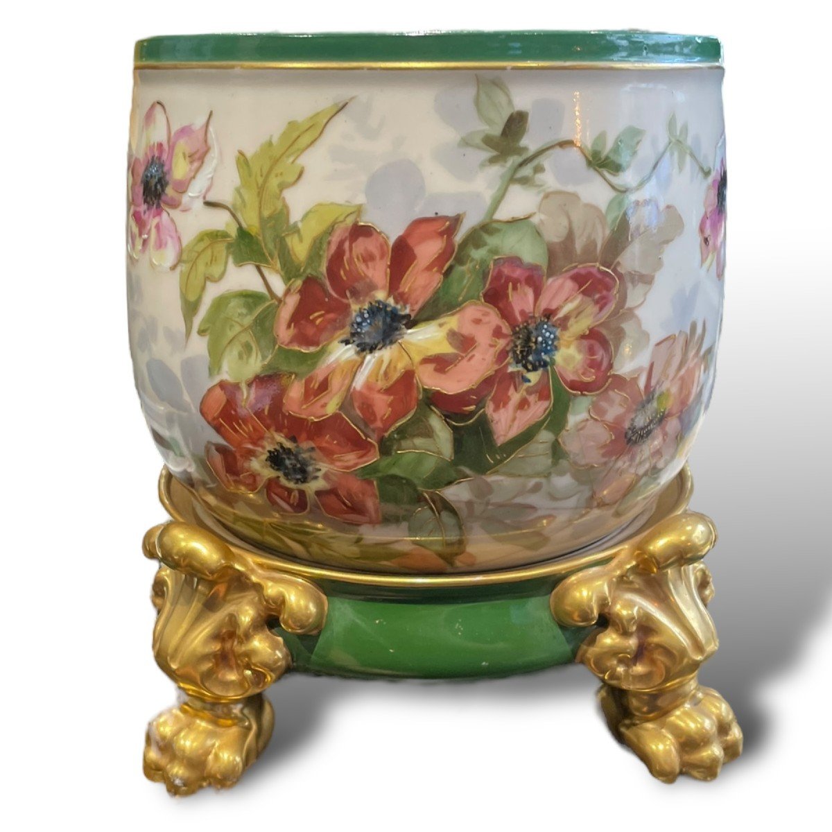 Limoges Polychrome Porcelain Planter And Base