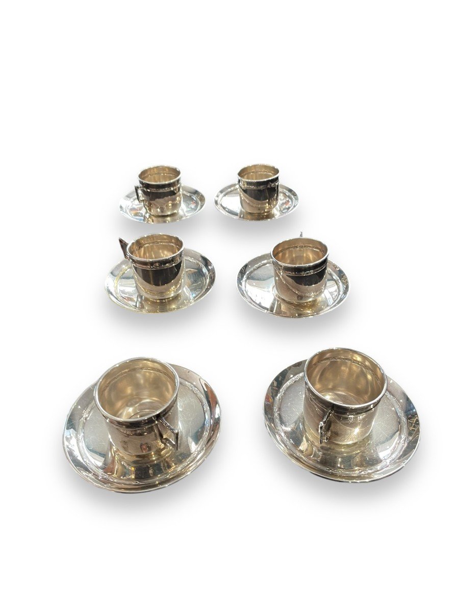 Set Of 6 Sterling Silver Cups & Saucers -photo-2