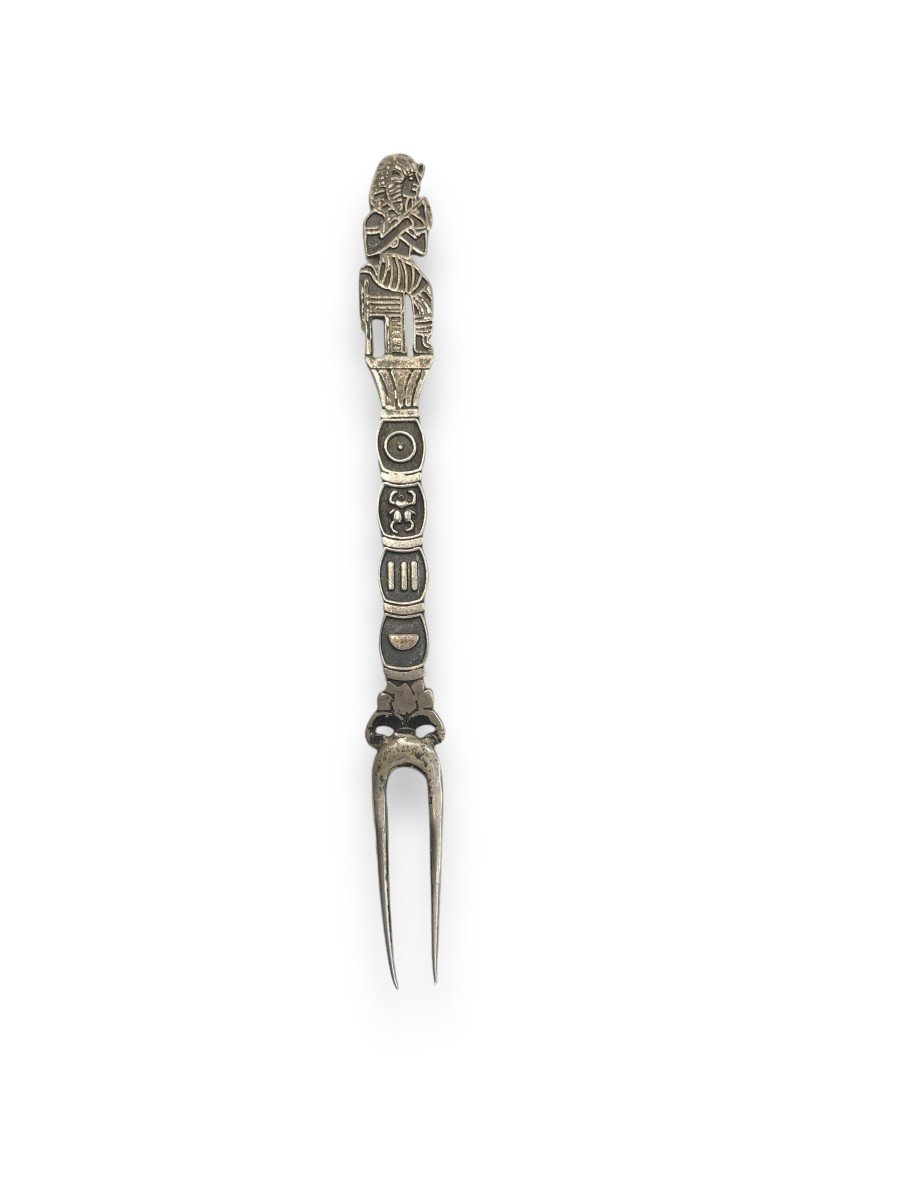 Pair Of Egyptian Style Silver Cutlery-photo-4