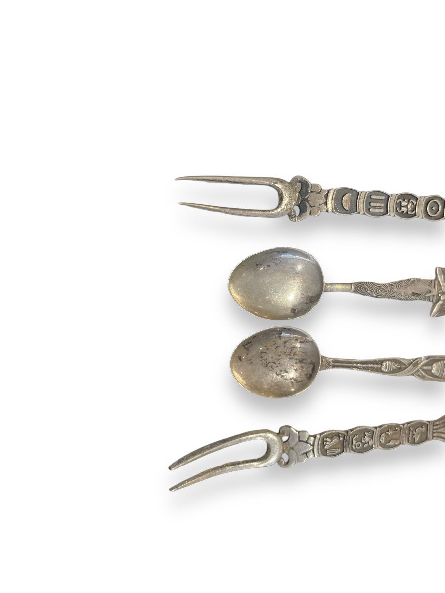 Pair Of Egyptian Style Silver Cutlery-photo-5