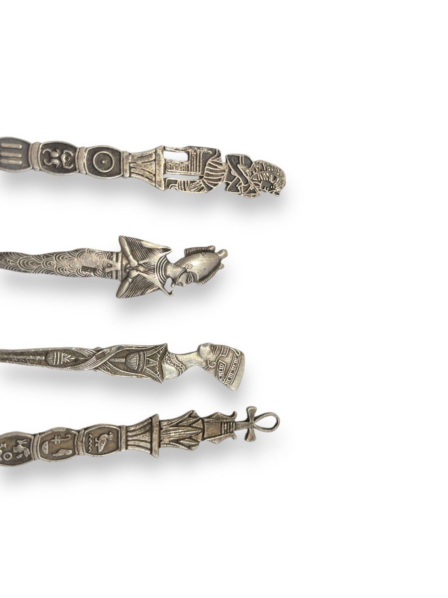 Pair Of Egyptian Style Silver Cutlery-photo-6