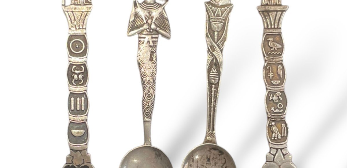 Pair Of Egyptian Style Silver Cutlery-photo-7