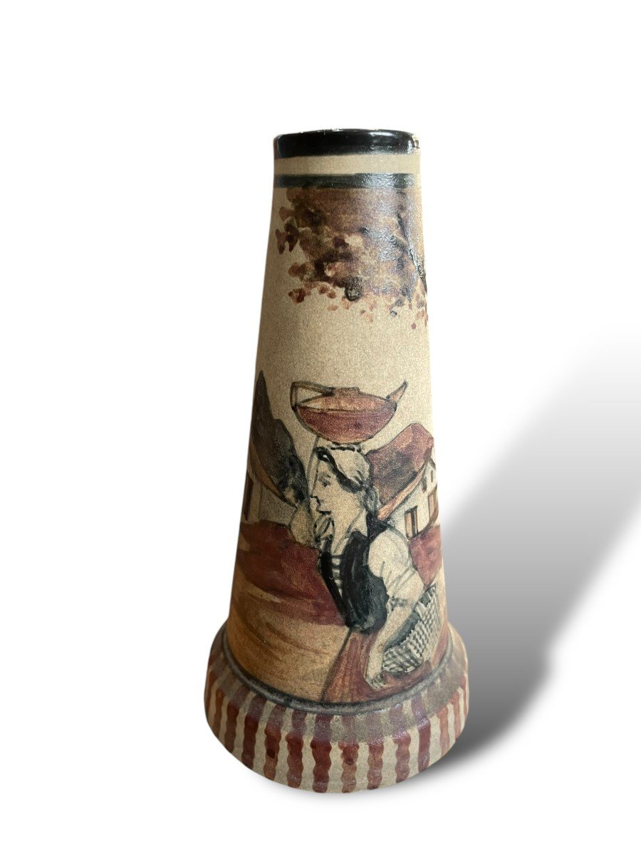 Ciboure Earthenware Vase With Character And Landscape Decor By David