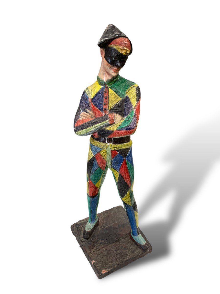 Important Polychrome Harlequin Sculpture-photo-2