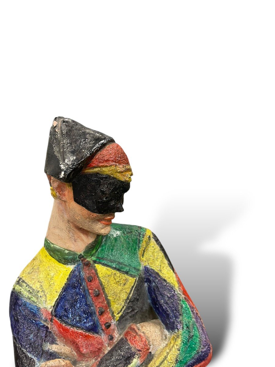 Important Polychrome Harlequin Sculpture-photo-3