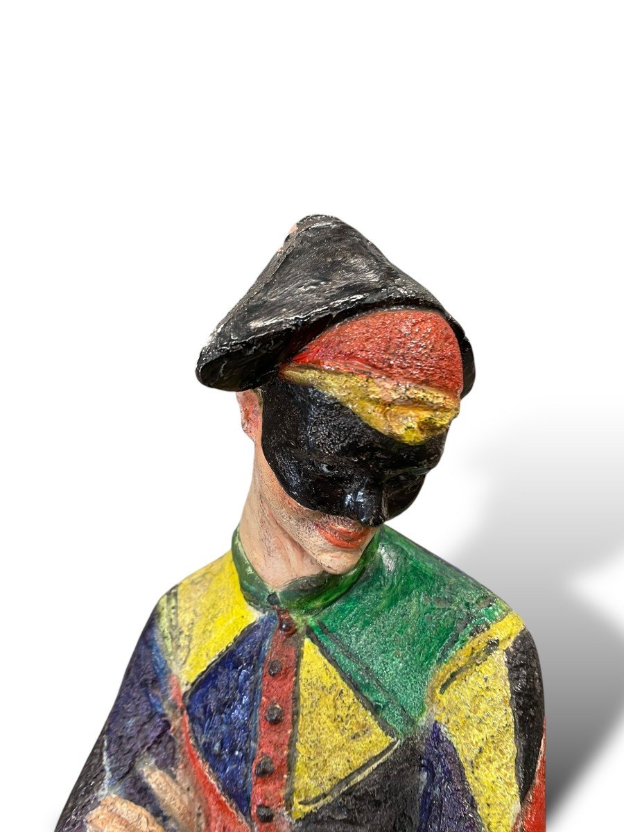 Important Polychrome Harlequin Sculpture-photo-4